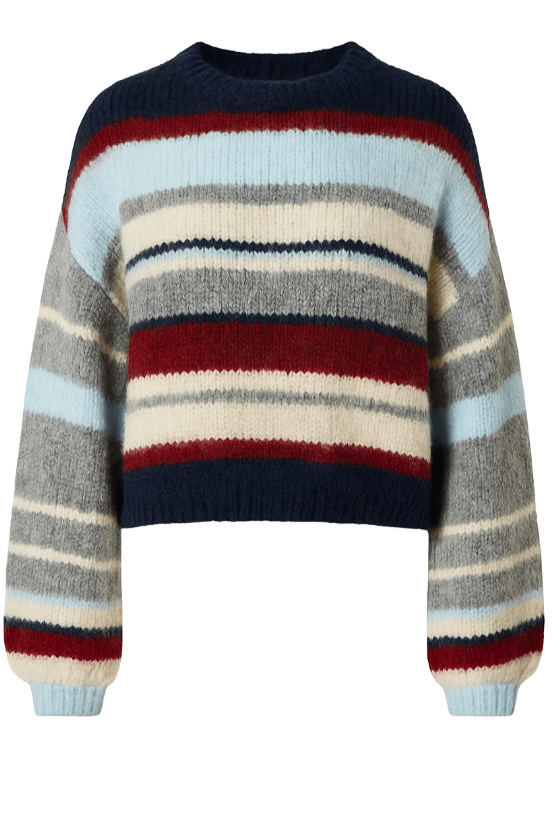 Kolorowy sweter w paski z bufiastymi rękawami i domieszką wełny NAVY