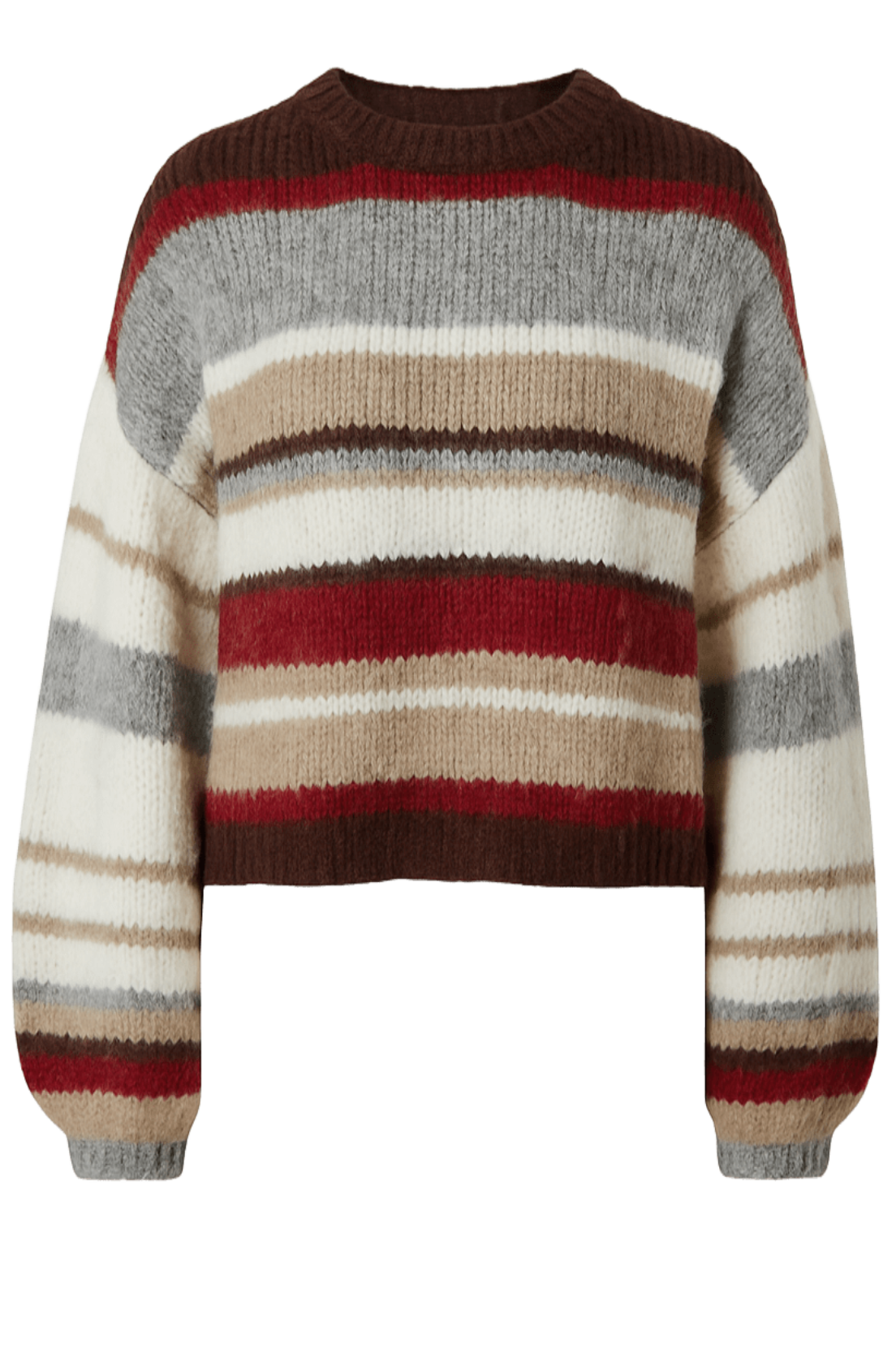 Kolorowy sweter w paski z bufiastymi rękawami i domieszką wełny CHOCOLATE