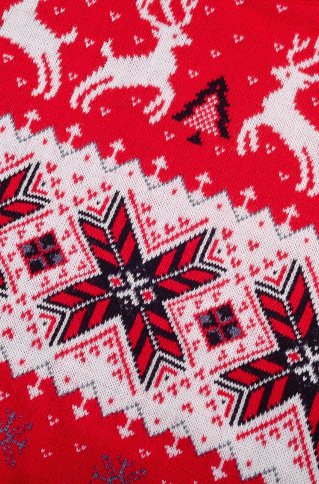 Męski sweter świąteczny z reniferami i śnieżkami czerwony